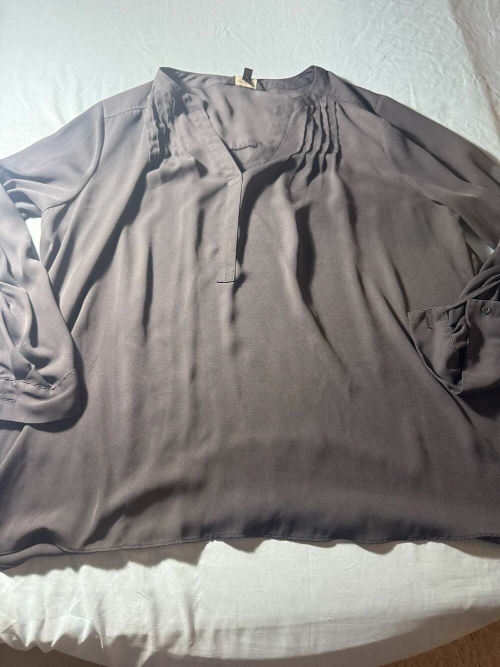 Simply Vera Vera Wang Gray Pleated V-Neck Long Sleeve Blouse XXL